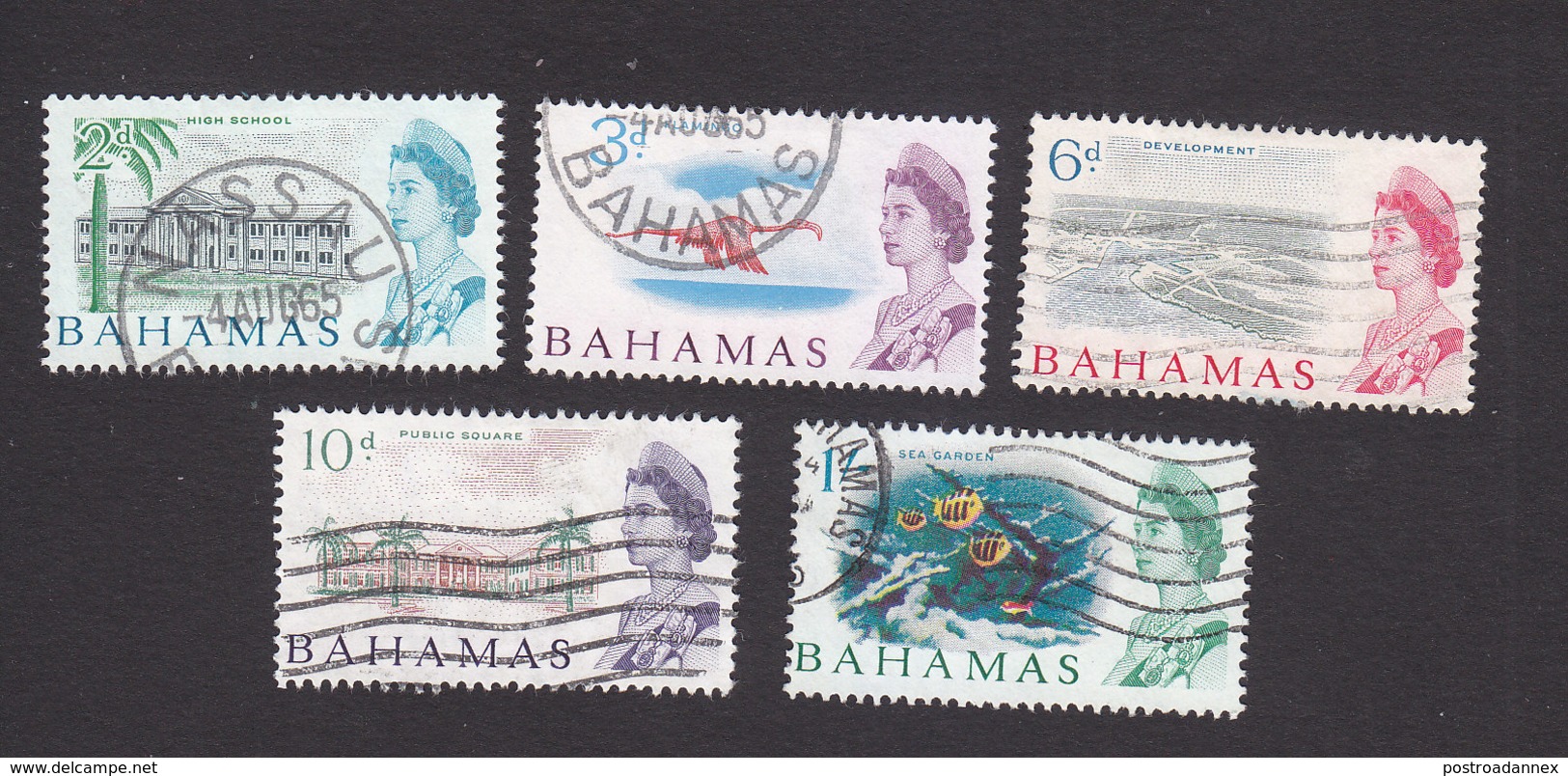 Bahama, Scott #207-208, 210, 212-213, Used, Scenes Of Bahama, Issued 1965 - 1963-1973 Ministerial Government