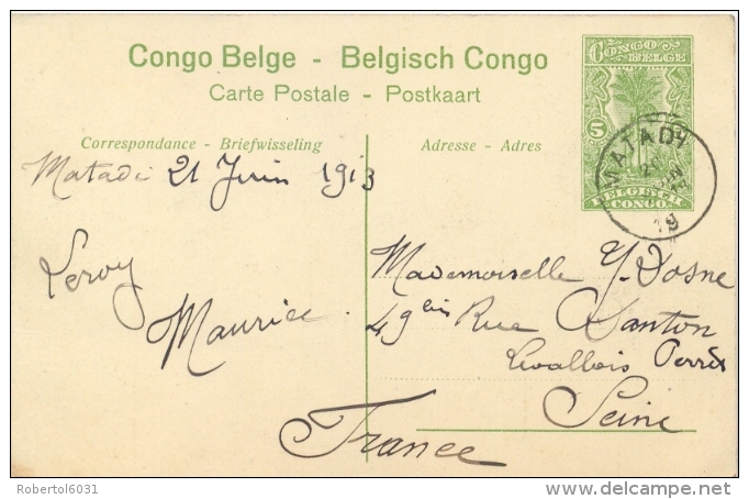 Belgian Congo Postal Stationery Picture Postcard "Mobimbi Bay" 5 C. Posted 1913 From Matadi - Postwaardestukken