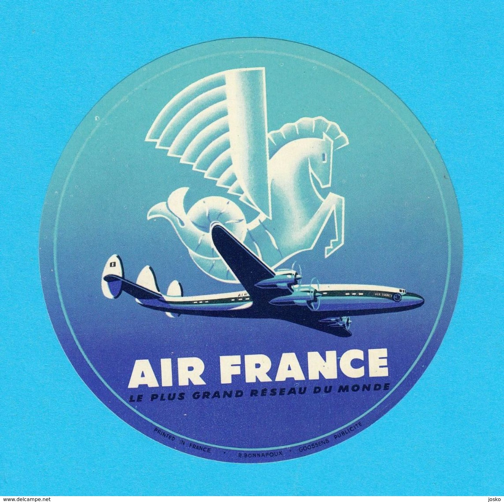 AIR FRANCE - Original Vintage Airline Luggage Label Around 1955's ( Blue Version ) * Mint Condition - Baggage Labels & Tags