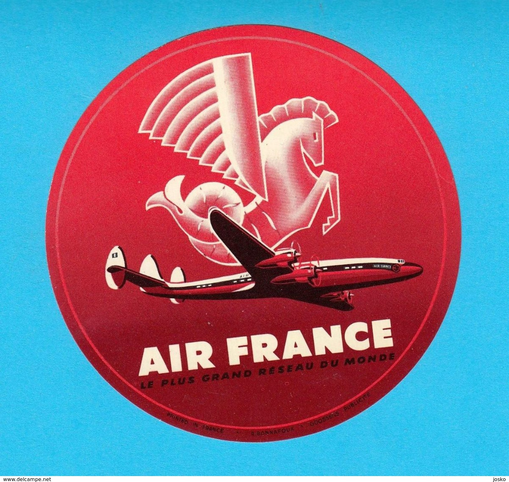 AIR FRANCE - Original Vintage Airline Luggage Label Around 1955's ( Red Version ) * Mint Condition - Baggage Labels & Tags