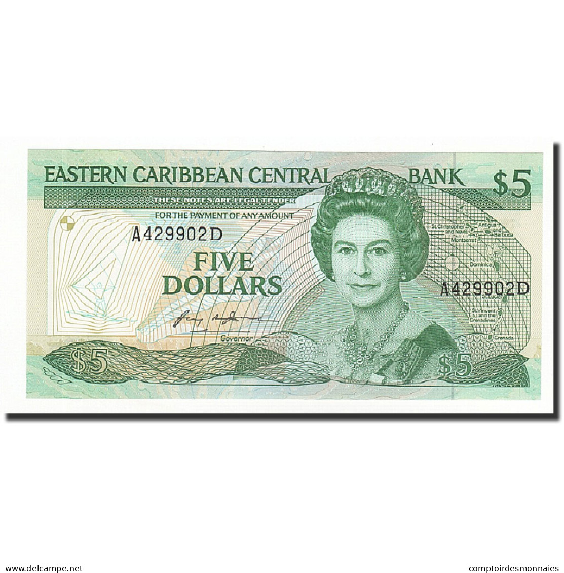 Billet, Etats Des Caraibes Orientales, 5 Dollars, Undated (1986-88), KM:18d - East Carribeans