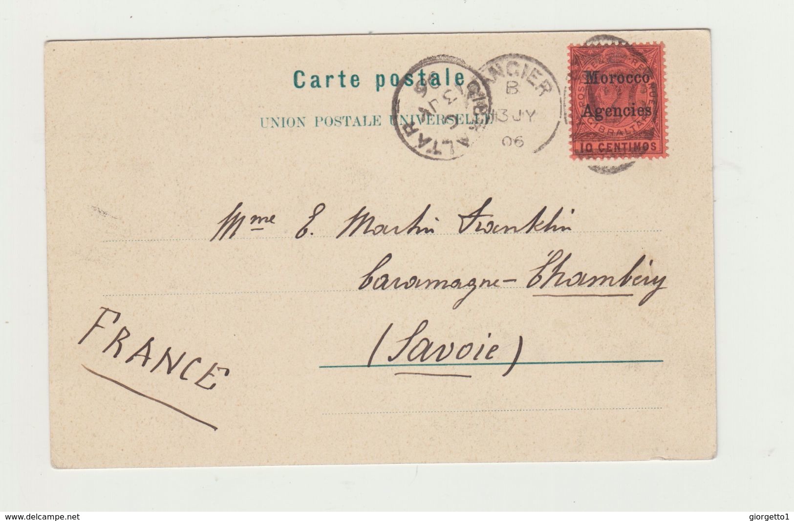 TANGER (NORD) UNION POSTALE UNIVERSELLE - VIAGGIATA 1906 - 10 CENT. SOVRASTAMPATI MAROCCO AGENZIE - POSTCARD - Tanger