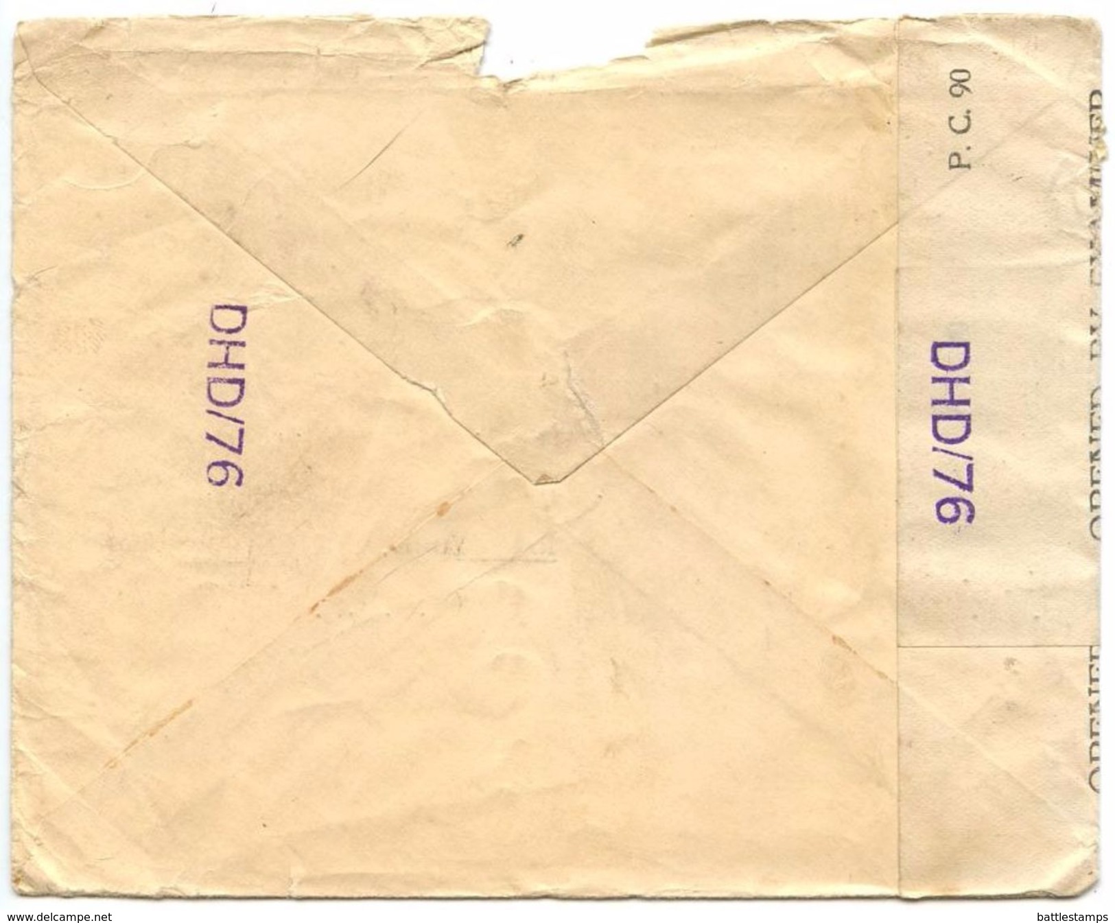 India 1944 Airmail Cover Ripon Building, Madras To New York, Censor - 1936-47 King George VI