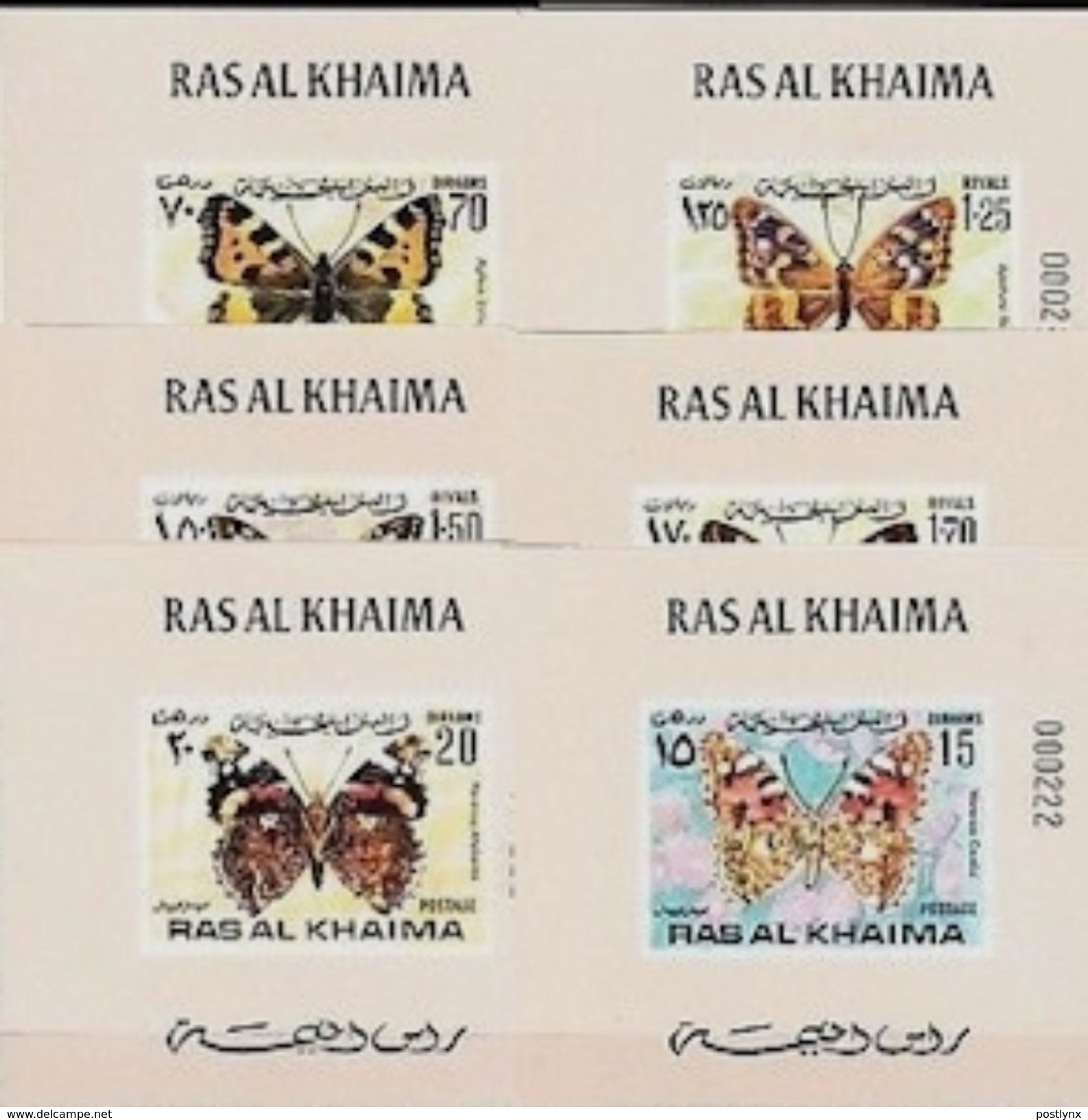 RAS AL KHAIMA 1972 Insects Butterflies DeLuxe:6 With Number [épreuve Prueba] - Schmetterlinge