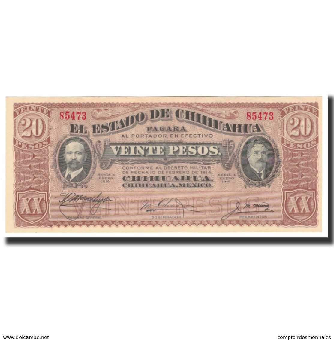 Billet, Mexico - Revolutionary, 20 Pesos, 1915, KM:S537a, SPL+ - México