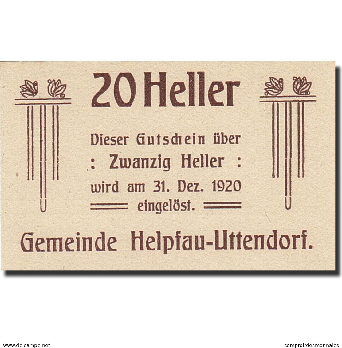 Billet, Autriche, Hepfau-Uttendorf, 20 Heller, Valeur Faciale, 1920, 1920-12-31 - Austria