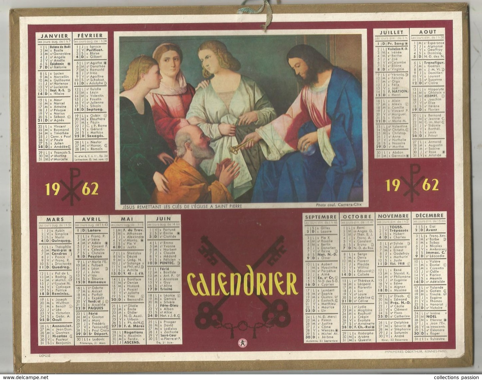 Calendrier Grand Format 10 Pages , 1962, AISNE  ,2 Scans , Frais Fr : 2.70 Euros - Formato Grande : 1961-70