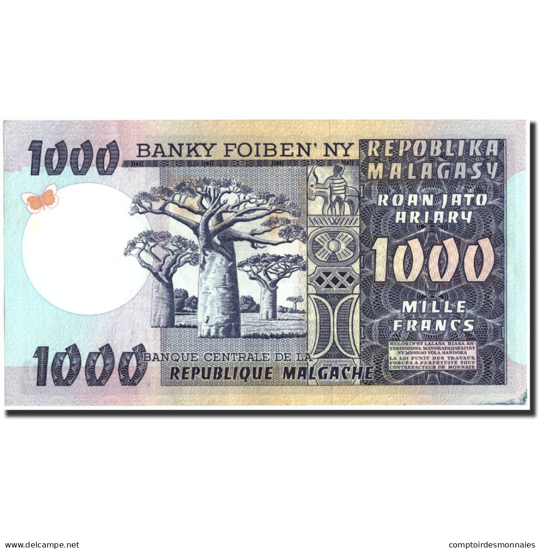 Billet, Madagascar, 1000 Francs = 200 Ariary, Undated, Undated, KM:65a, TTB+ - Madagaskar