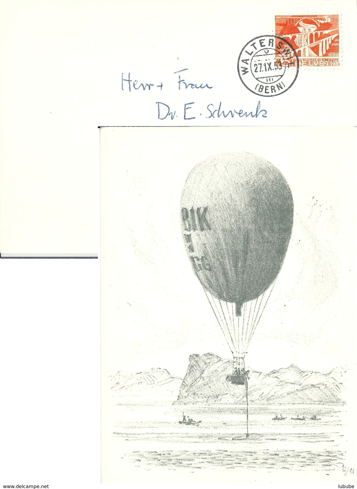 Ballonflugkarte  "HB-BIK"  Walterswil (Bern) - Ittigen B.Bern            1953 - Covers & Documents