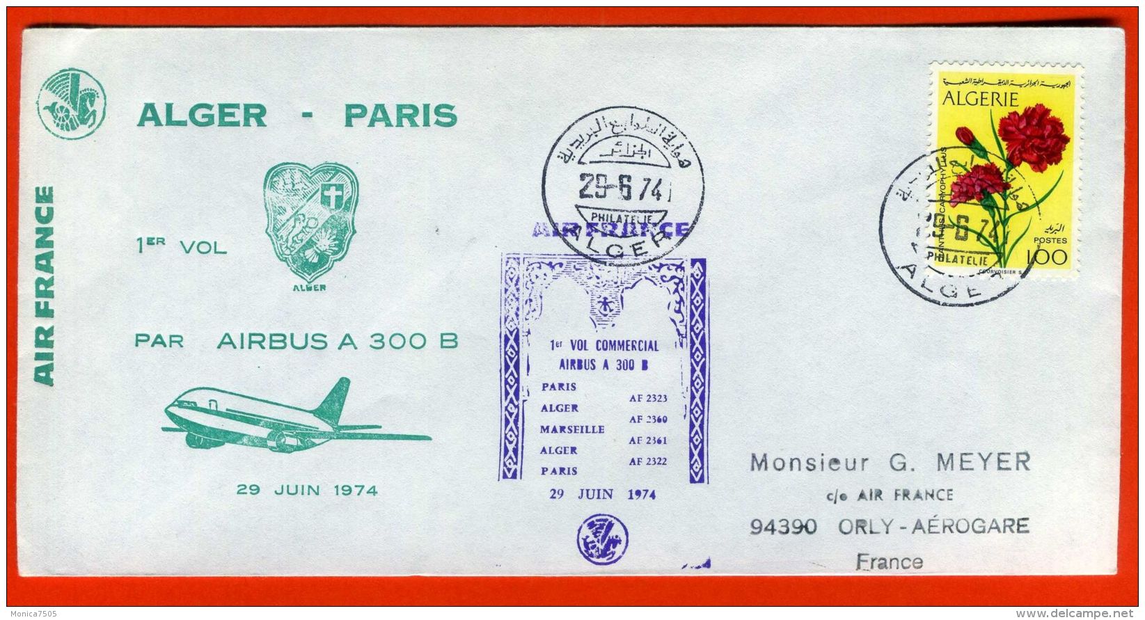 PREMIER  VOL  ALGER - PARIS , AIRBUS  A  300  B , C.A.D  DU  29  JUIN  1974 , A  SAISIR . - Airplanes