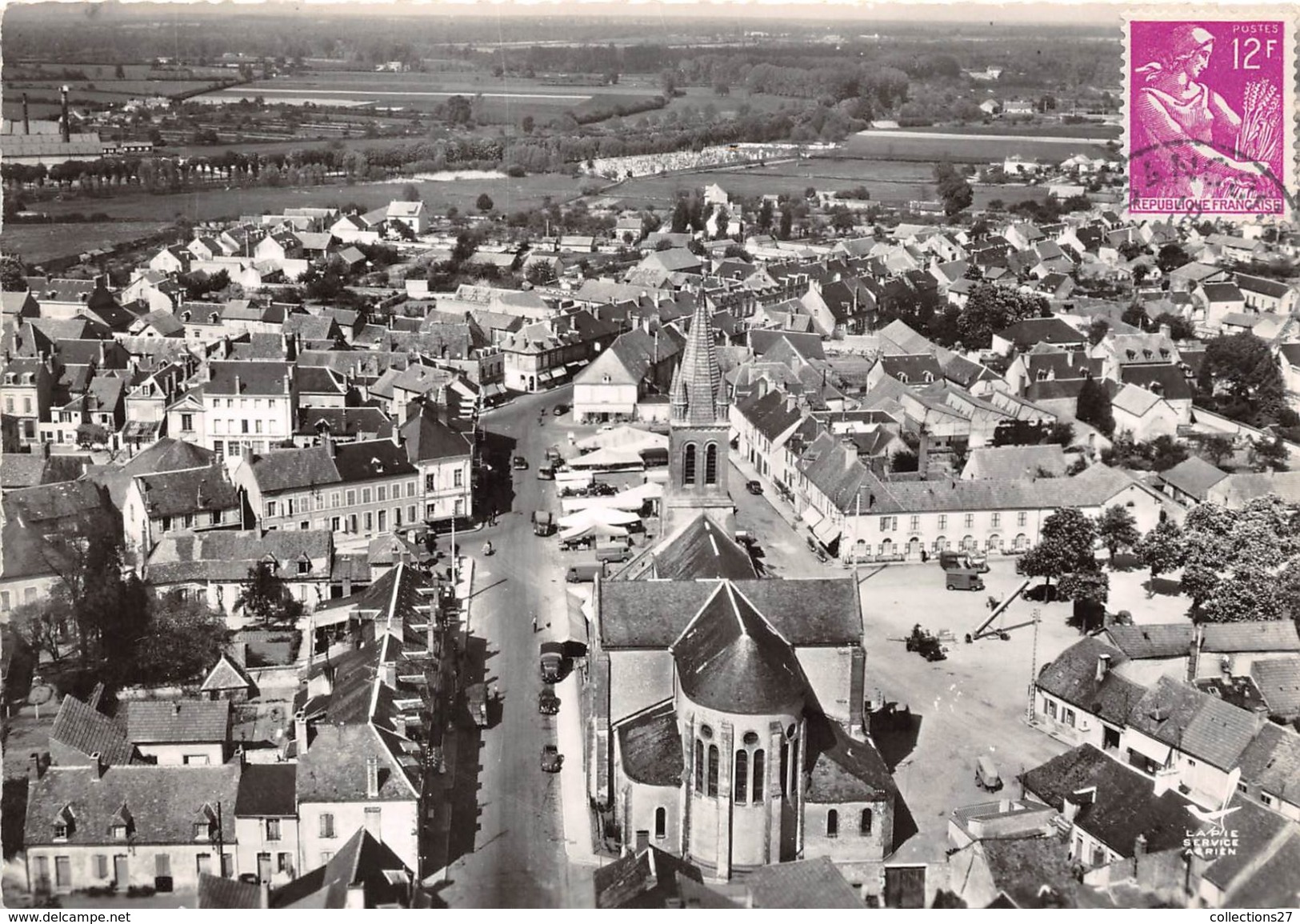 18-SANCOINS-L'EGLISE LA RUE MAURICE LUCAS VUE DU CIEL - Sancoins