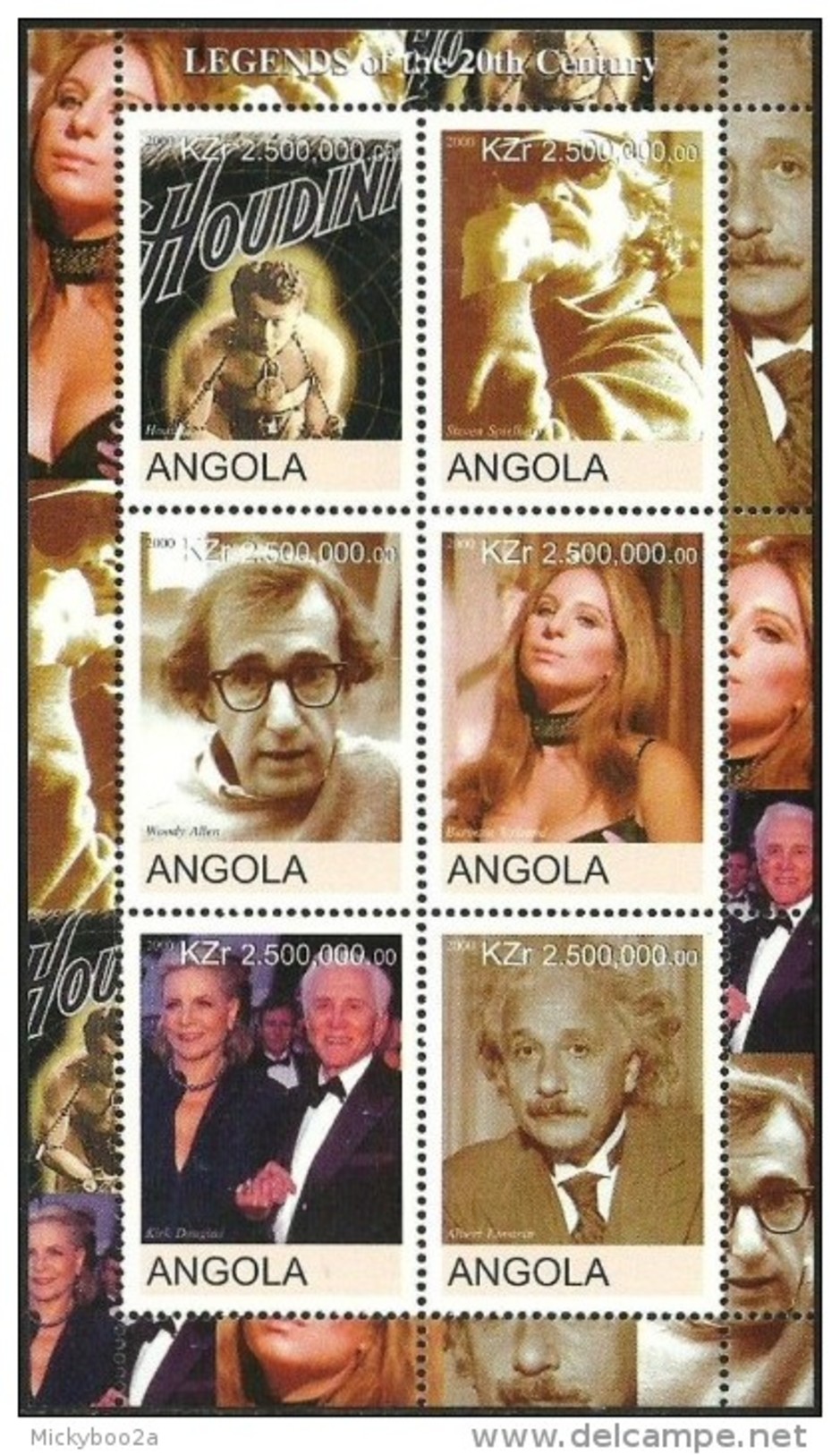 ANGOLA 2000 FILMS MAGIC SPIELBERG ALAN STRIESAND EINSTEIN DOUGLAS MNH - Angola