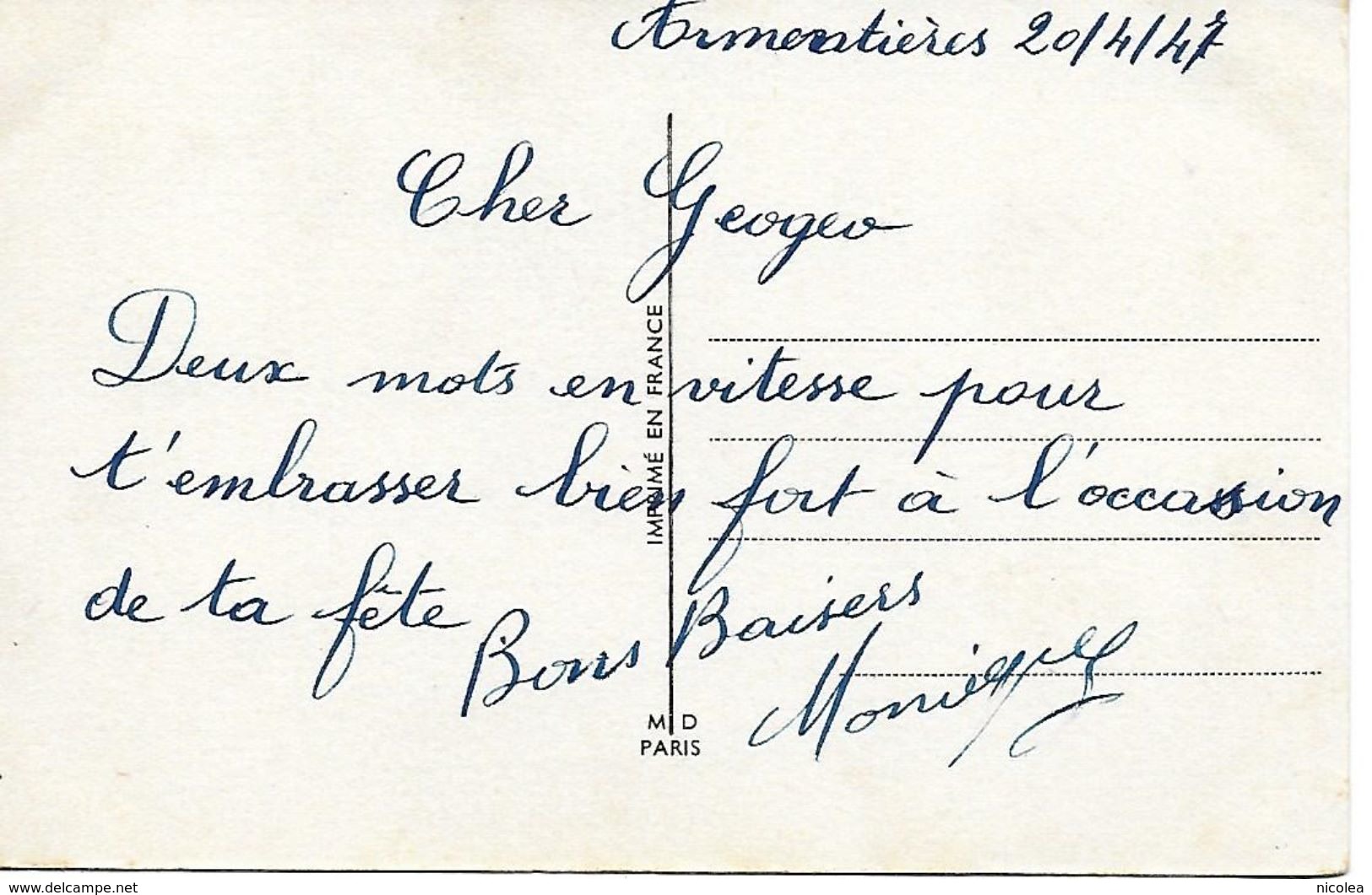 BOURET GERMAINE Editions M.D. PARIS   " Y A QUELQU'UN ?  " Postée En 1947 T.B.E. 2 SCANS - Bouret, Germaine