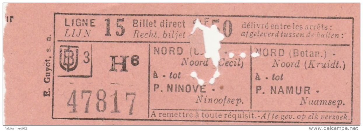 BIGLIETTO FRANCIA LIGNE 15 NINOVE NAMUR (TR180 - Europa