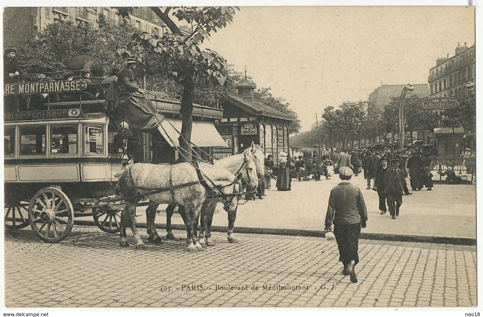 493 Paris 20 Eme Boulevard De Menilmontant G.I. Metropolitain Metro Attelage Omnibus - Arrondissement: 20