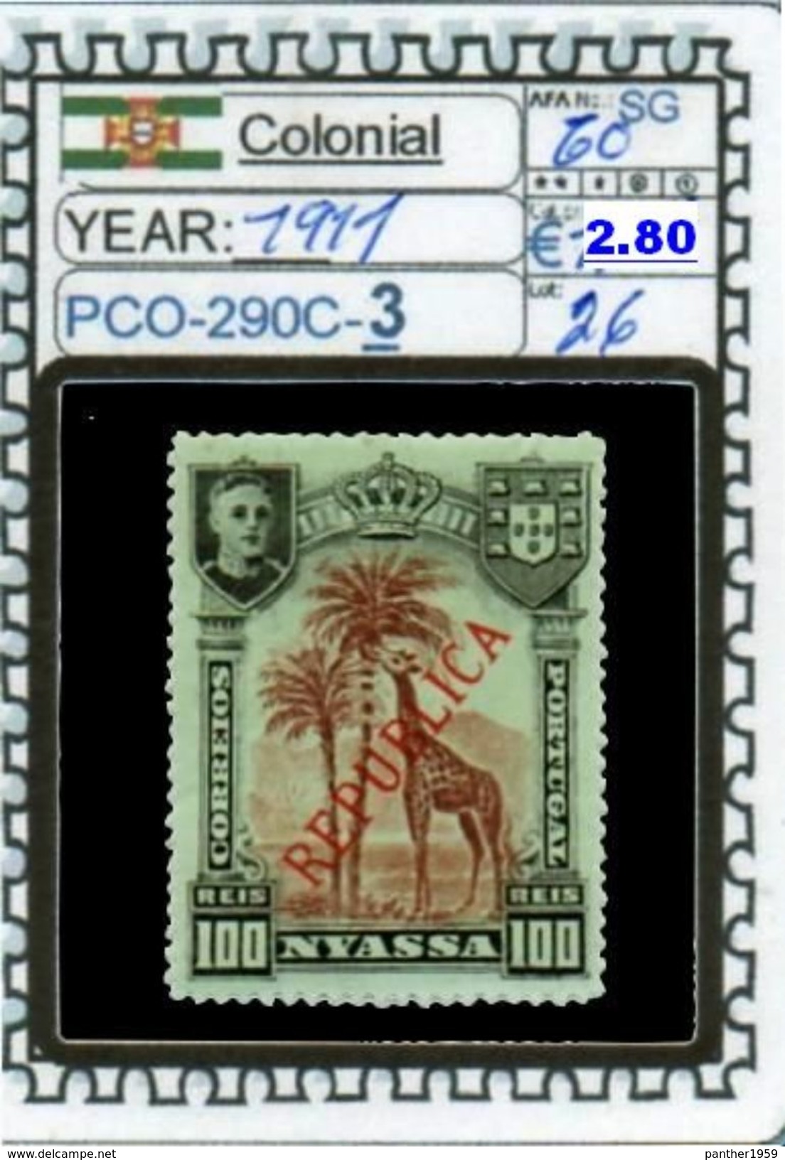 EUROPE:PORTUGAL#AFRICA COLONIAL#NYASSA COMPANIA#WILDLIFE ANIMALS#CLASSIC MH*# (PCO-290C-3) (26) - Nyassaland