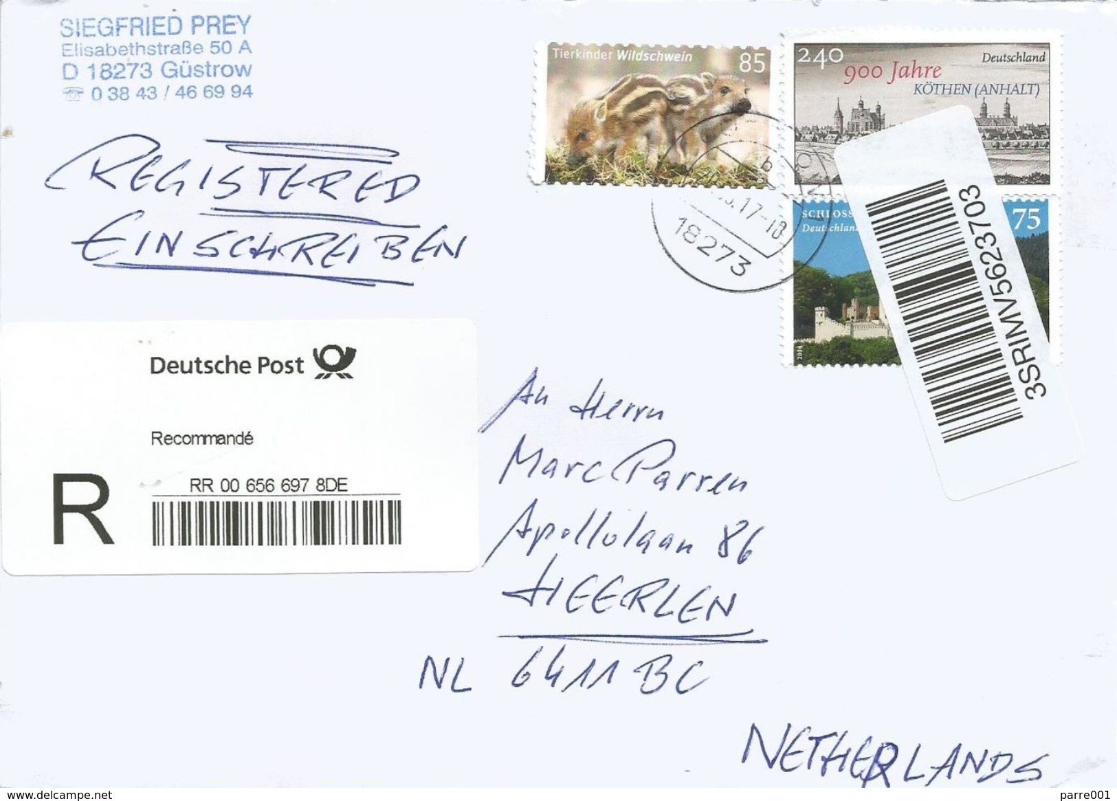 Germany 2017 Güstrow Boar Wildschwein Barcoded Registered Cover - R- & V- Viñetas