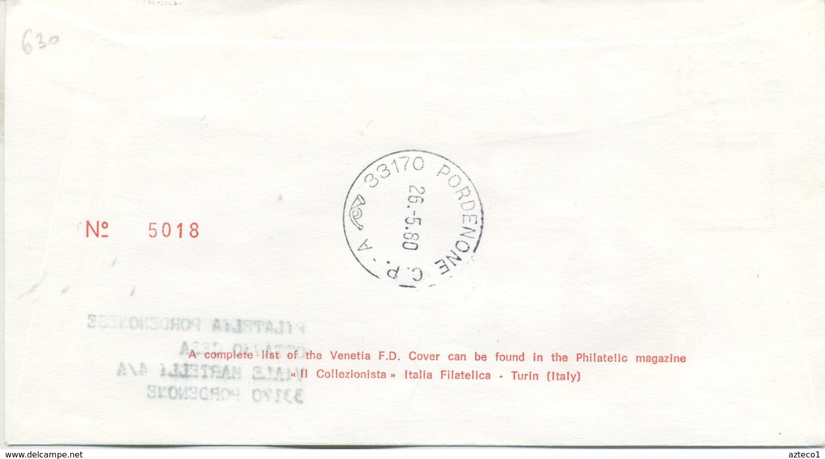 ITALIA - FDC VENETIA 1980 - CROCE ROSSA ITALIANA - ANNULLO SPECIALE - VIAGGIATA PER PORDENONE - FDC