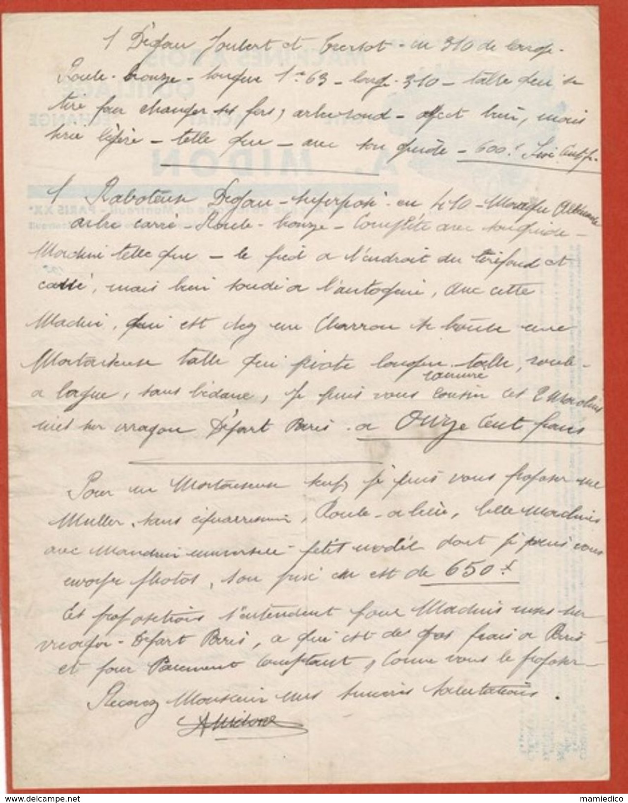 5 Documents D'Ets D'outillages. Plusieurs Scans Pour Chaque. Voir Les Rectos & Versos - Publicités