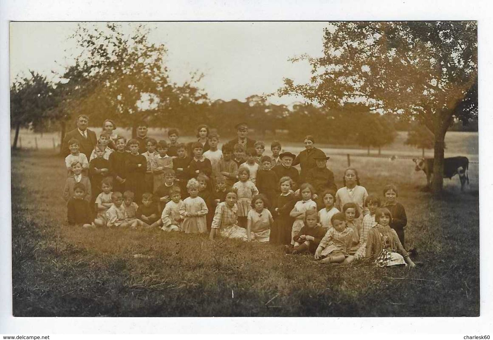 CPA Carte Photo Normandie Colonie école Pommiers Vaches - Scuole