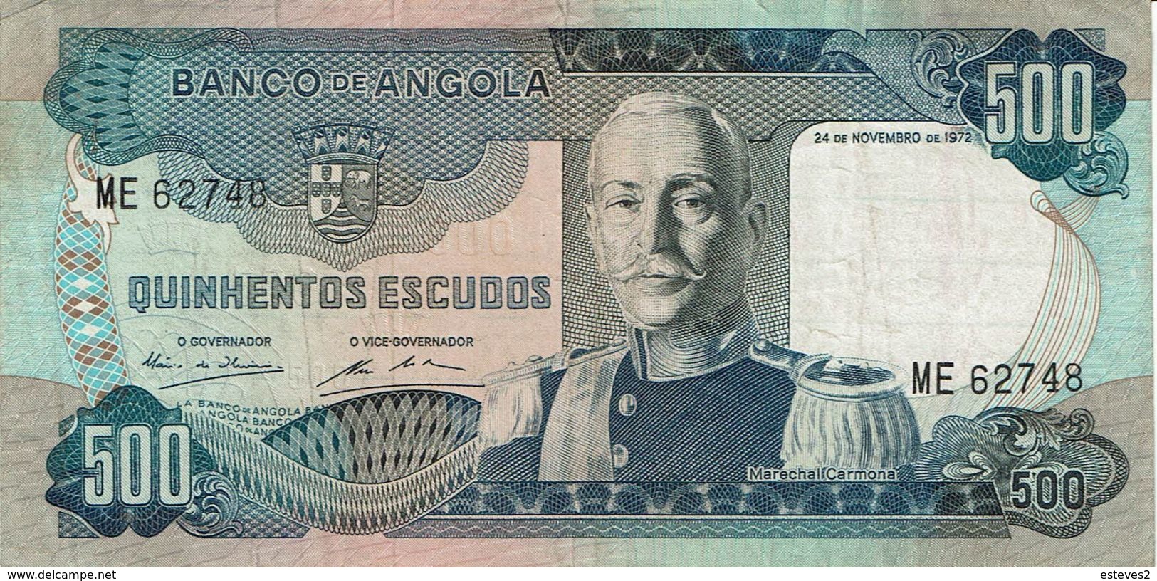 Angola , 1972 , 500 Escudos , Marechal Carmona , Used - Angola