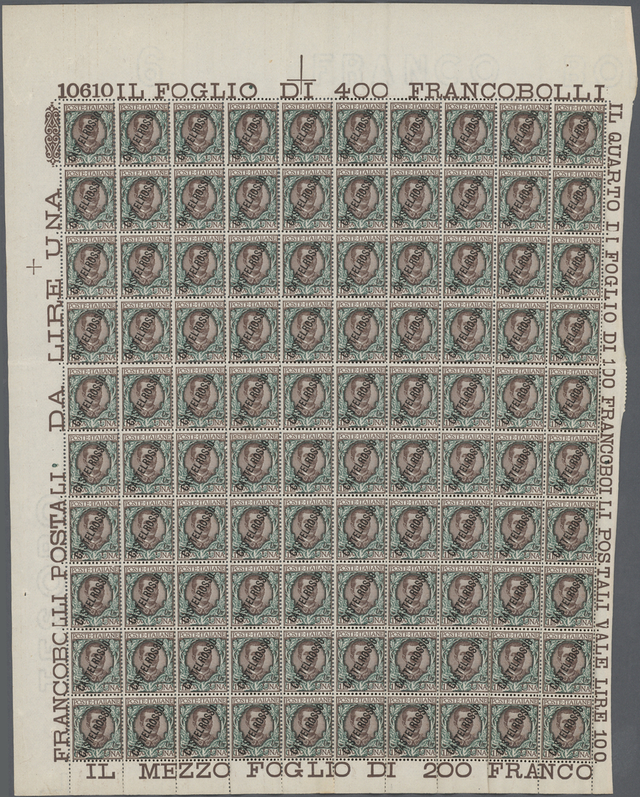 ** Ägäische Inseln - Kastellorizo: 1924, Lot Of Ca. 2.000 Complete Sets 5 C Green To 1 L Brown/light-gr - Castelrosso