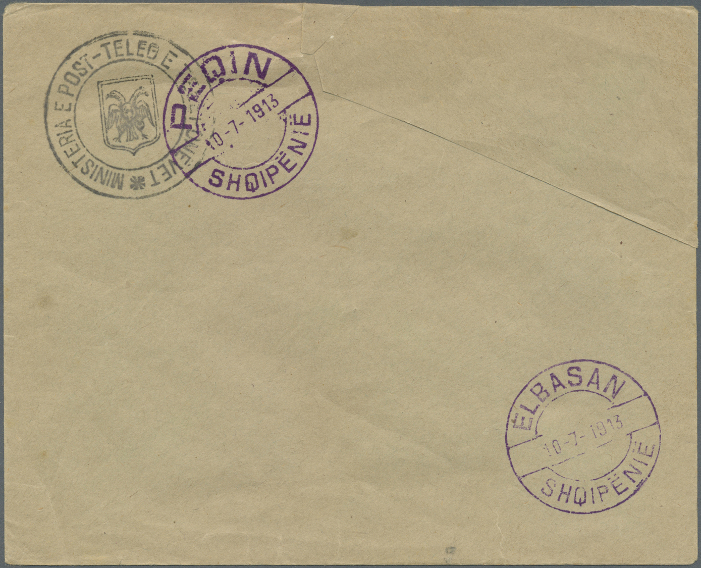 Br/(*) Albanien: 1913/1930 (ca.), Lot Of Seven Entires, Incl. 1913 Stationery Envelope Michel No. U 1 (larg - Albanie