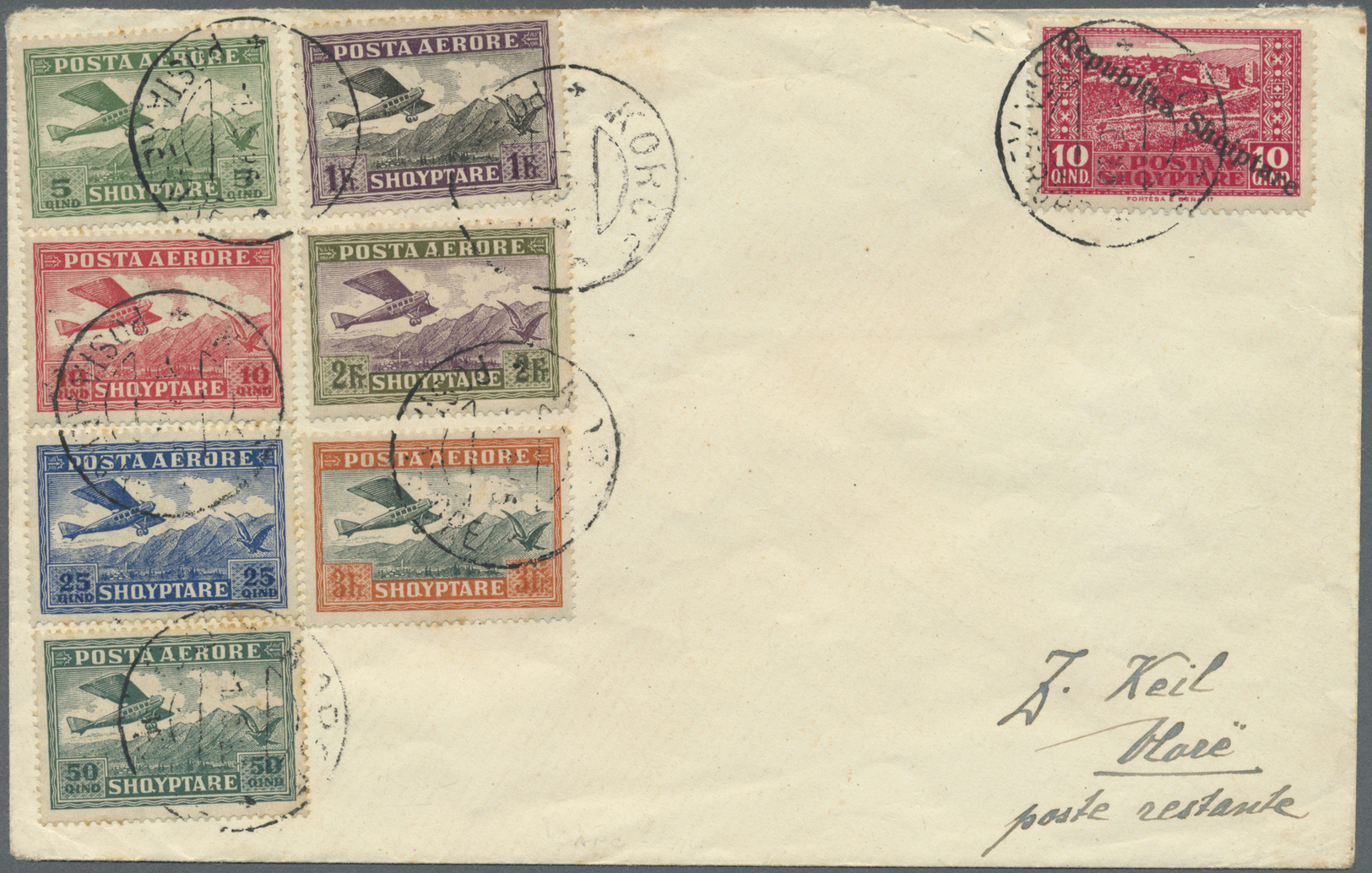 Br/(*) Albanien: 1913/1930 (ca.), Lot Of Seven Entires, Incl. 1913 Stationery Envelope Michel No. U 1 (larg - Albanie