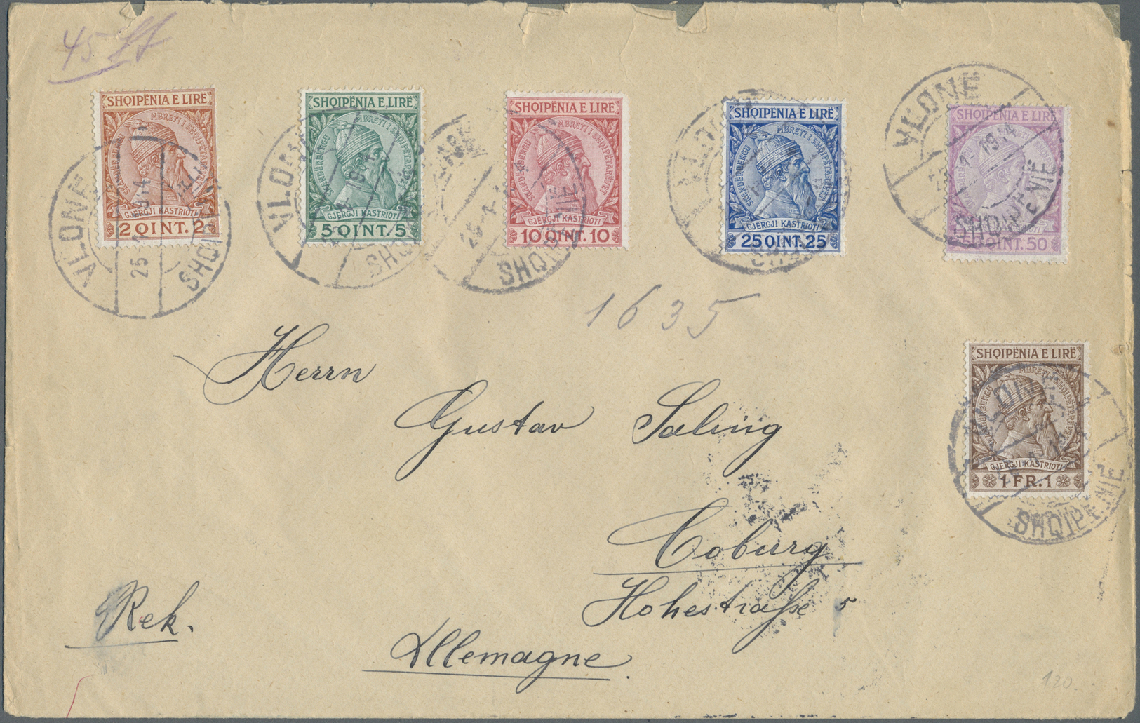 Br Albanien: 1913/1919, Lot Of Five Philatelic Covers, Incl. 1913 Handstamps 1st Anniversary Of Indepen - Albanie