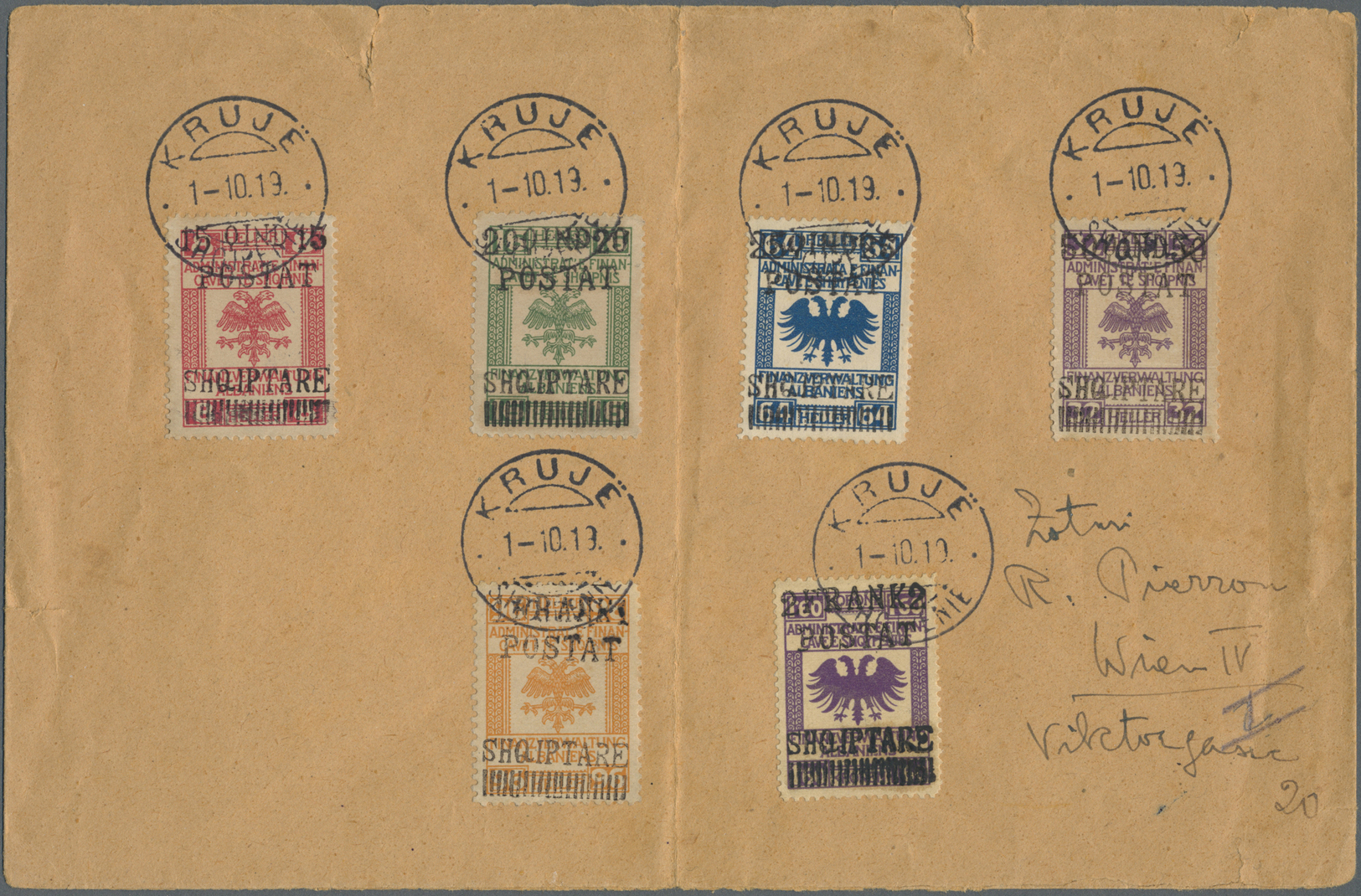 Br Albanien: 1913/1919, Lot Of Five Philatelic Covers, Incl. 1913 Handstamps 1st Anniversary Of Indepen - Albanië