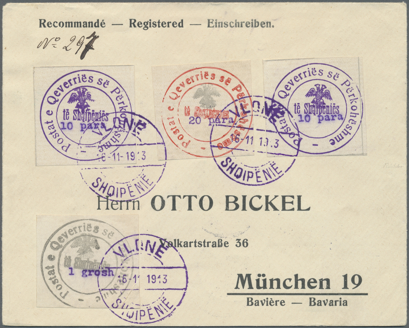 Br Albanien: 1913/1919, Lot Of Five Philatelic Covers, Incl. 1913 Handstamps 1st Anniversary Of Indepen - Albanien