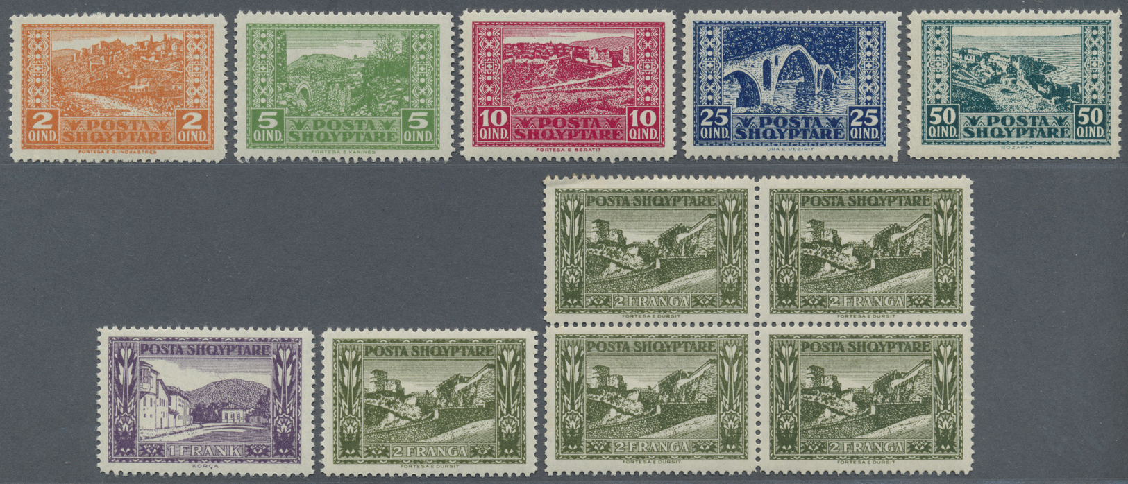 ** Albanien: 1923. Lot Includes Complete Sets Plus 22 Blocks Of 4 Of High Value SC# 153. Mint, NH. F. - Albanie