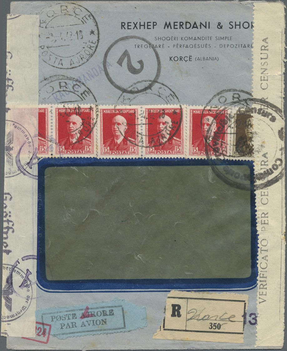 Br Albanien: 1940/1942, Group Of Four Censored WW II Covers, Incl. Two With Double Censoring (German/It - Albanië