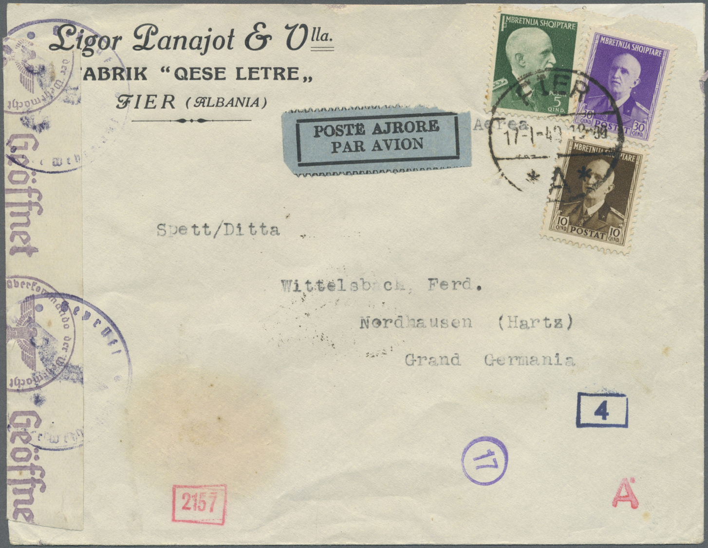 Br Albanien: 1940/1942, Group Of Four Censored WW II Covers, Incl. Two With Double Censoring (German/It - Albania