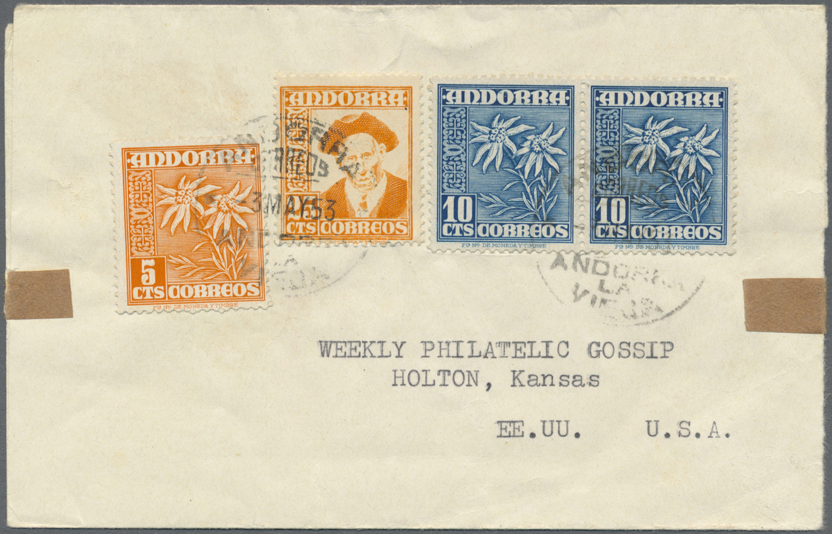 Br/ Andorra - Französische Post: 1947/55, 6 Belege (2x Franz. Andorra, 4x Spanisch Andorra) Dabei MiNr 1 - Other & Unclassified