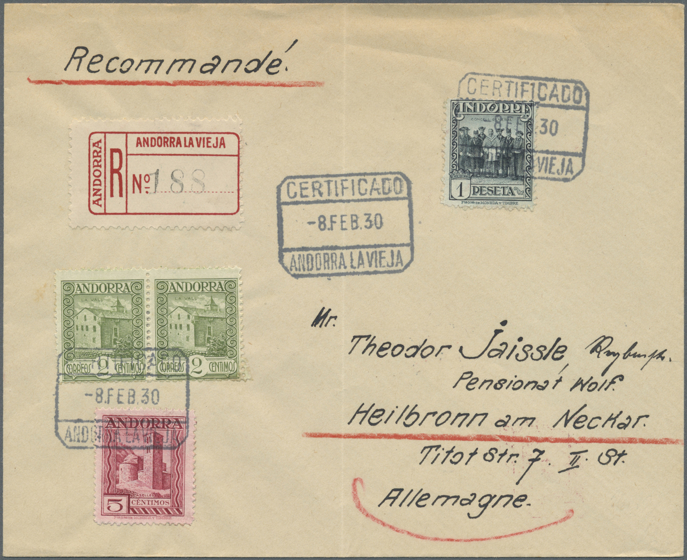 Br/ Andorra - Spanische Post: 1929/1943, Einheimische Darstellungen: 14 Briefe Und Karten, Dabei Einschr - Other & Unclassified