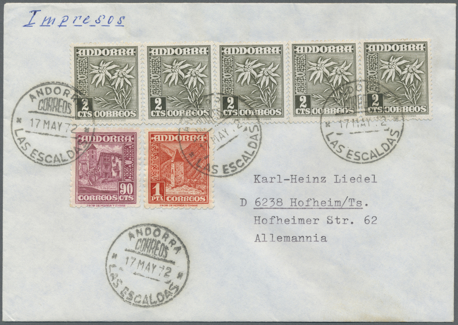 Br/GA Andorra - Spanische Post: 1934/1990 (ca.), Mehr Als 400 Briefe, Karten Und Ganzsachen In 5 Briefalbe - Other & Unclassified