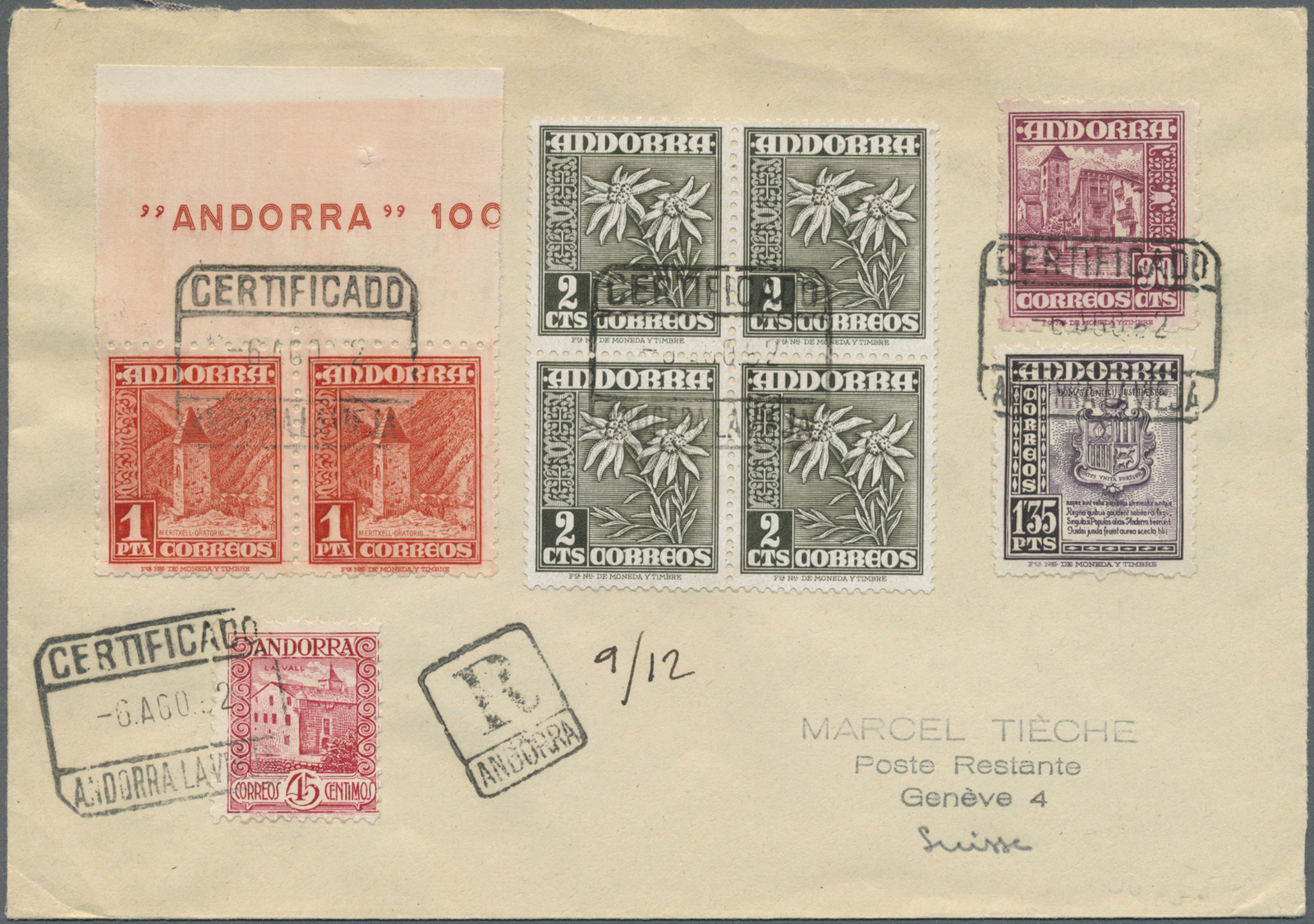 Br/ Andorra - Spanische Post: 1948/1953, Nationale Symbole: 28 Briefe Und Karten, Dabei Einschreiben, Fl - Altri & Non Classificati