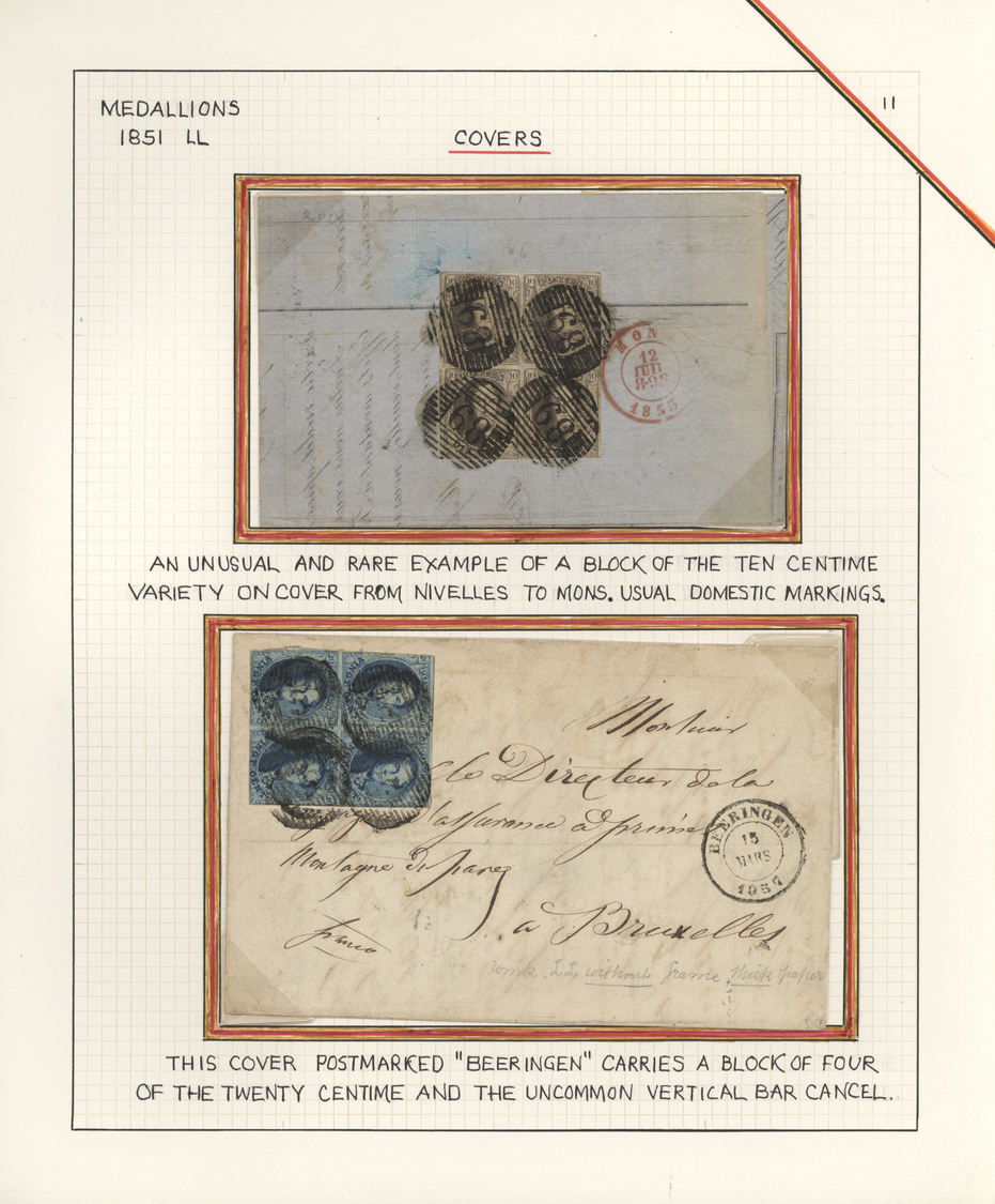 O/Br/Brfst Belgien: 1851/1854, deeply specialised collection of the 3rd Medaillon issue, neatly arranged in 2 a