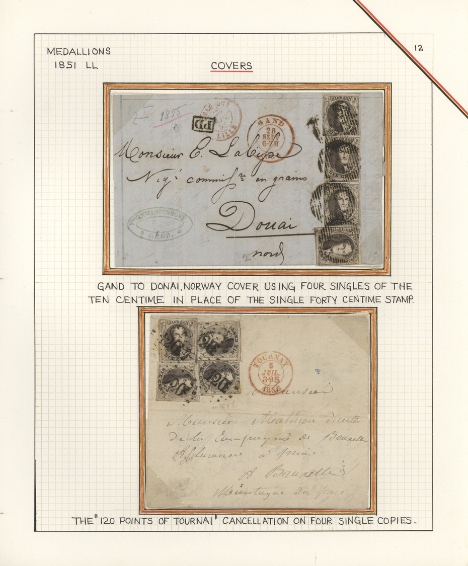 O/Br/Brfst Belgien: 1851/1854, deeply specialised collection of the 3rd Medaillon issue, neatly arranged in 2 a