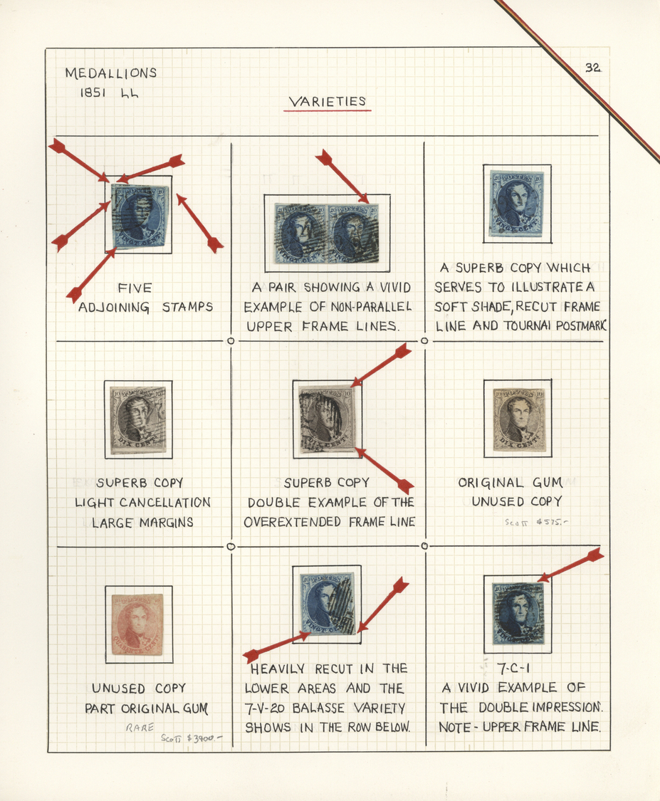 O/Br/Brfst Belgien: 1851/1854, deeply specialised collection of the 3rd Medaillon issue, neatly arranged in 2 a