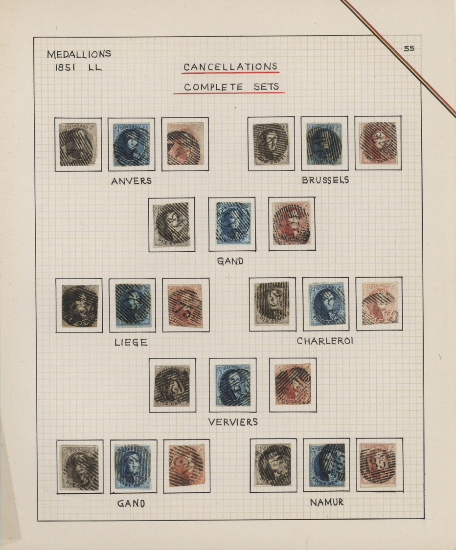 O/Br/Brfst Belgien: 1851/1854, deeply specialised collection of the 3rd Medaillon issue, neatly arranged in 2 a