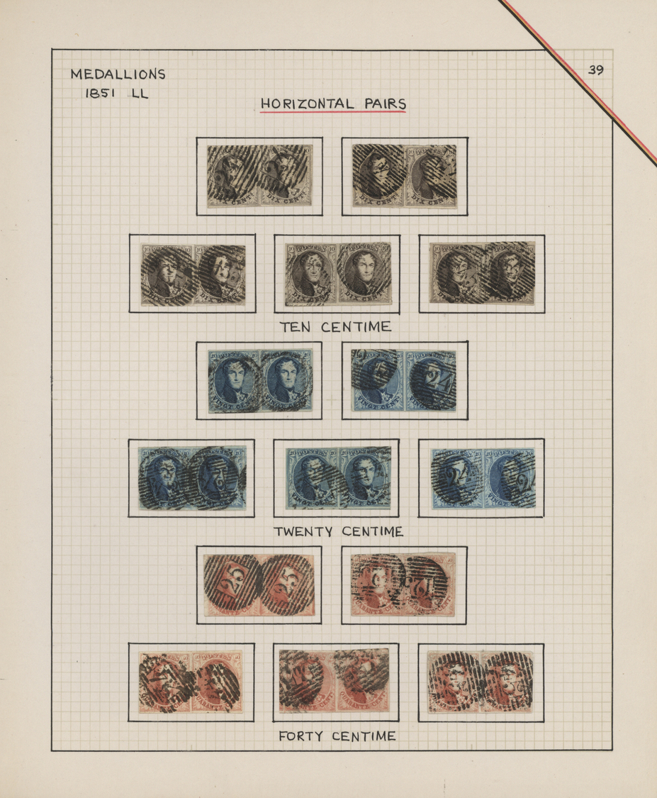 O/Br/Brfst Belgien: 1851/1854, deeply specialised collection of the 3rd Medaillon issue, neatly arranged in 2 a