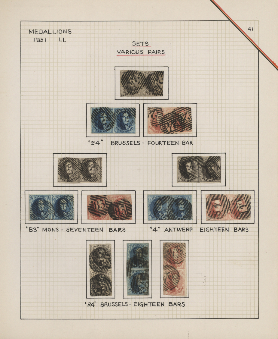 O/Br/Brfst Belgien: 1851/1854, deeply specialised collection of the 3rd Medaillon issue, neatly arranged in 2 a