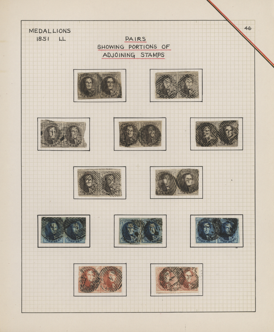 O/Br/Brfst Belgien: 1851/1854, deeply specialised collection of the 3rd Medaillon issue, neatly arranged in 2 a