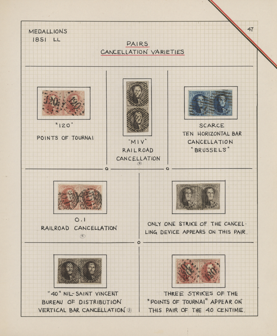 O/Br/Brfst Belgien: 1851/1854, deeply specialised collection of the 3rd Medaillon issue, neatly arranged in 2 a