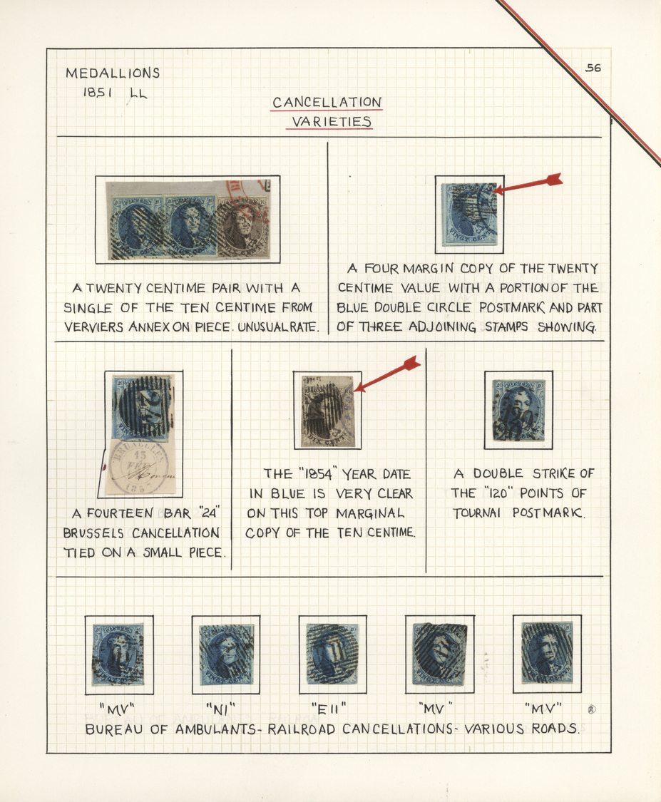 O/Br/Brfst Belgien: 1851/1854, deeply specialised collection of the 3rd Medaillon issue, neatly arranged in 2 a