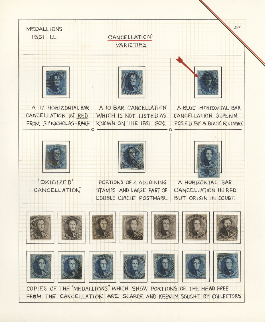 O/Br/Brfst Belgien: 1851/1854, deeply specialised collection of the 3rd Medaillon issue, neatly arranged in 2 a