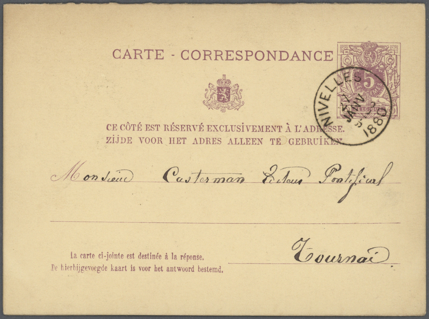 GA Belgien - Ganzsachen: 1878/1882, 5c. + 5c. Lilac Reply Card, Specialised Collection Of 13 Pieces, E. - Altri & Non Classificati