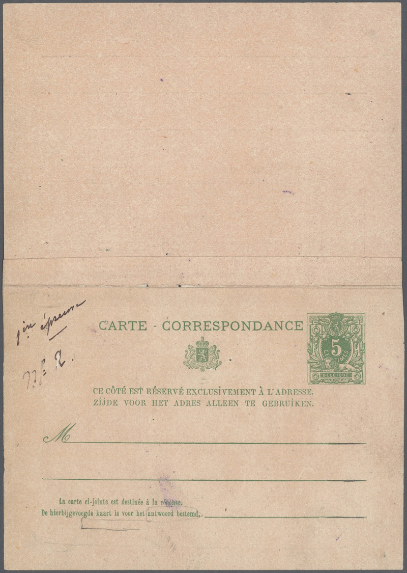 GA Belgien - Ganzsachen: 1878/1882, 5c. + 5c. Lilac Reply Card, Specialised Collection Of 13 Pieces, E. - Autres & Non Classés